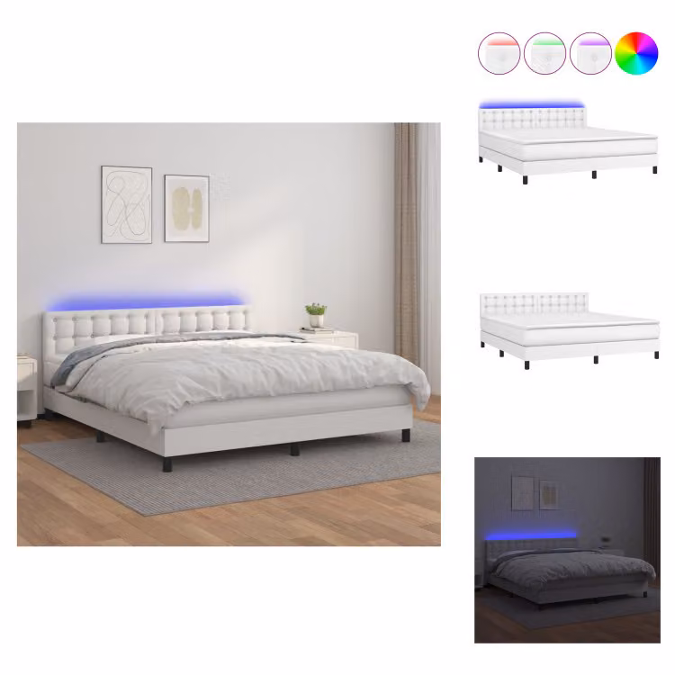 vidaXL Letto a molle con materasso e LED bianco 180x200 cm in Pelle finta - Letti e strutture letto