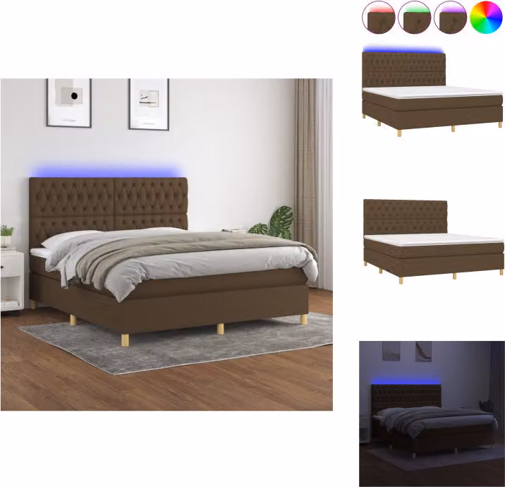 vidaXL Letto a molle con materasso e LED in tessuto marrone scuro 160x200 cm - Letti & strutture letto