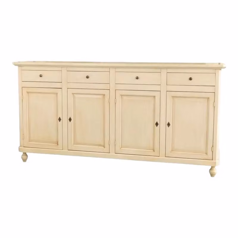 Madia credenza shabby chic in legno con 4 ante e 4 cassetti color avorio Mobili 2G L/P/H: 196 x 43 x 98 cm – 2