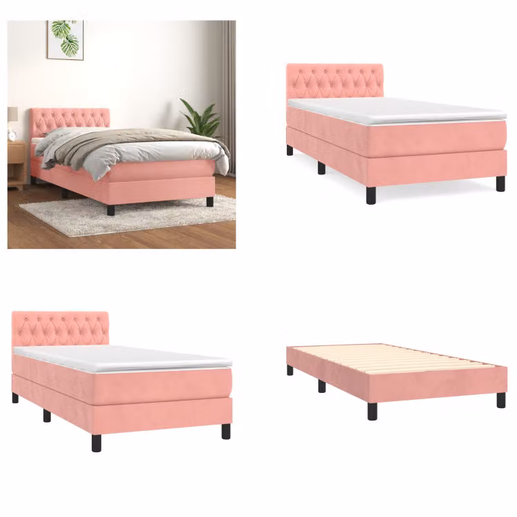vidaXL Letto a molle con materasso rosa 100x200 cm in velluto - Letto a molle - Letti a molle - Letto - Mobili da camera da letto