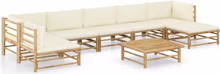 Maison Exclusive - Set da giardino da 8 pezzi con cuscini color bianco crema in bambù