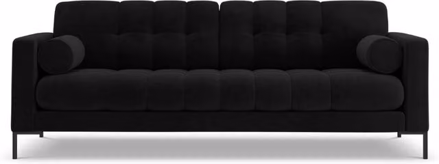 Divano 4 posti Bali di Cosmopolitan Design in velluto nero con cuscini decorativi L: 217 cm, P: 75 cm, H: 92 cm
