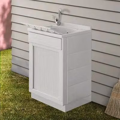 Mobile lavatoio bianco con serranda, vasca e asse lavapanni L: 45 cm, P: 50 cm, H: 87 cm