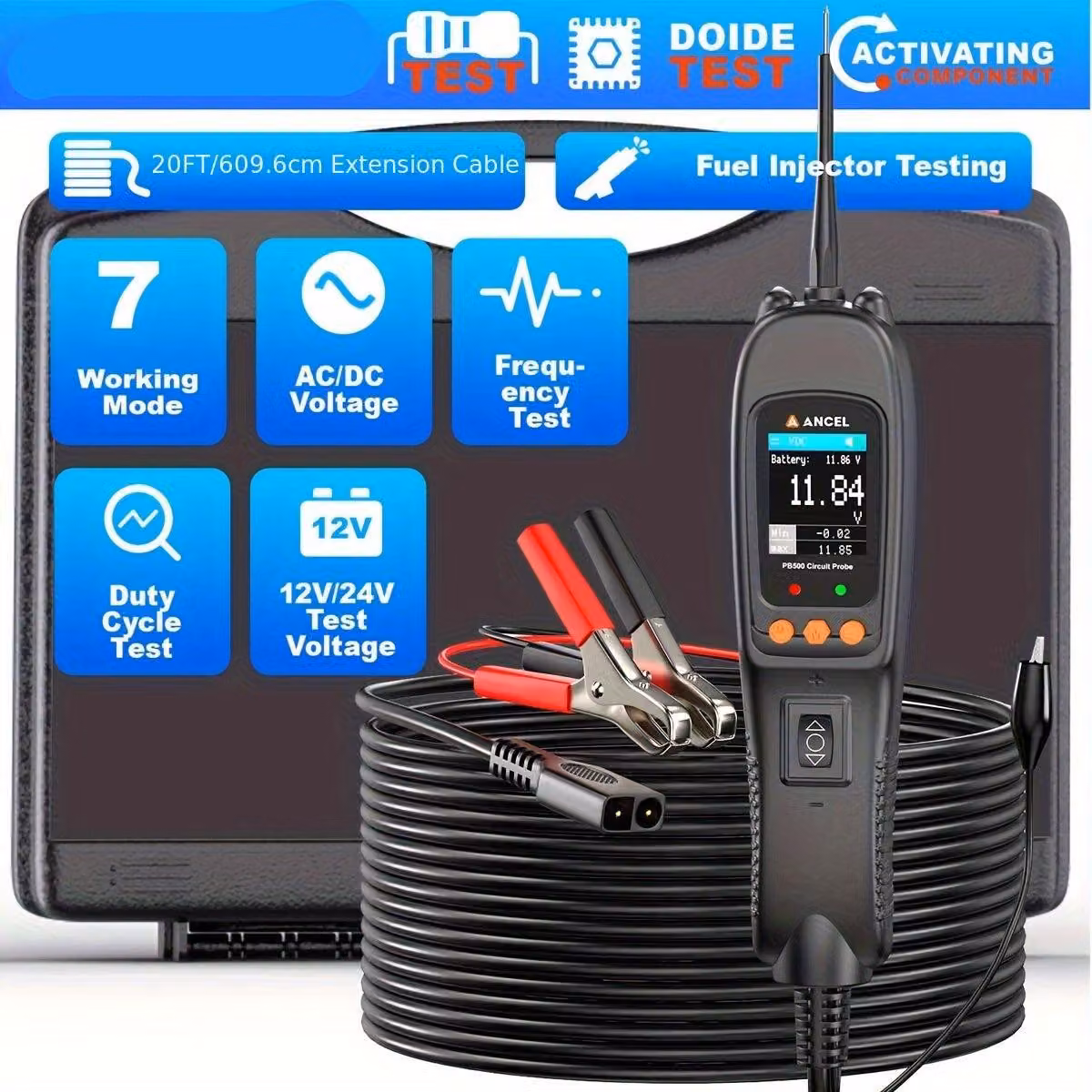 Tester per circuiti elettrici - Localizzatore di guasti - Multimetro e kit di diagnostica per iniettori di carburante - 12V/24V