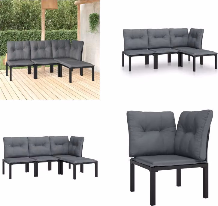 vidaXL Set da salotto da giardino 4 pezzi in poly rattan nero e grigio - Set da salotto da giardino - Set da salotto - Set di mobili da giardino