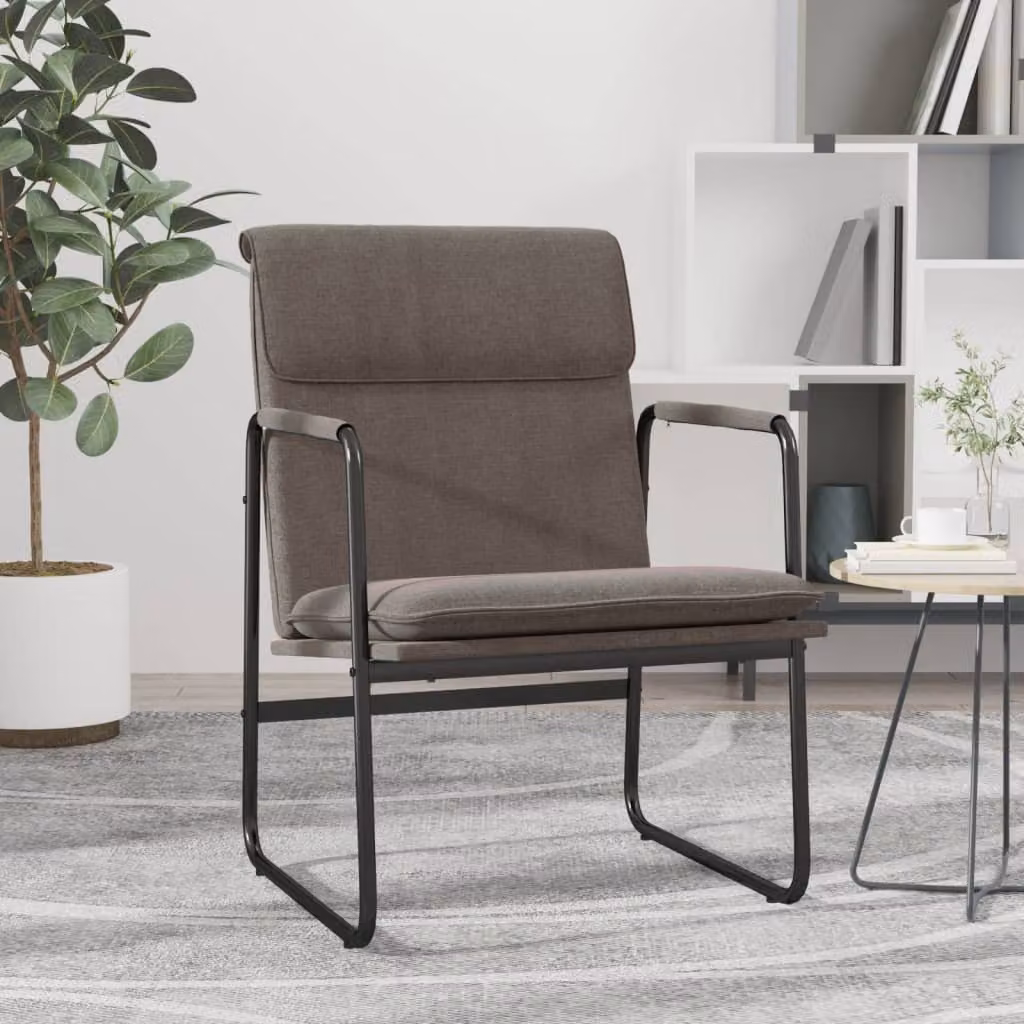 Sedia Lounge moderna vidaXL in tessuto beige e grigio con struttura in metallo e braccioli L/P/H: 55 x 64 x 80 cm