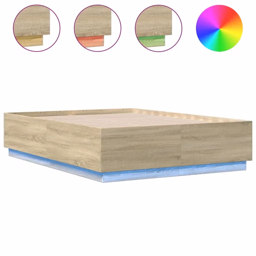 Letto con Luci LED e Porta USB vidaXL in Legno Rovere Sonoma L: 138 cm, P: 193 cm, H: 40 cm – 2
