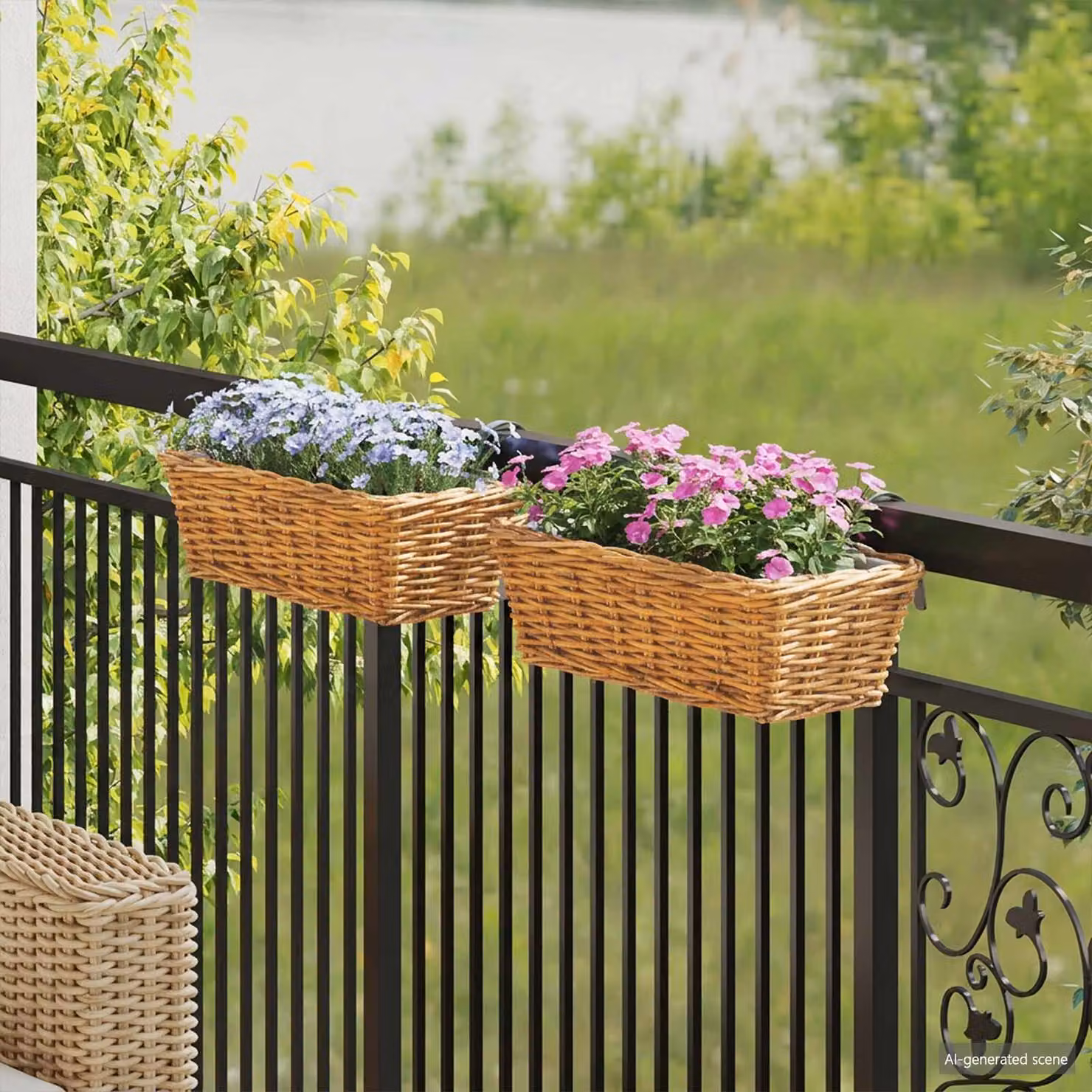 Set di 2 cestini appendibili per piante vidaXL GENDT in stile rattan marrone naturale