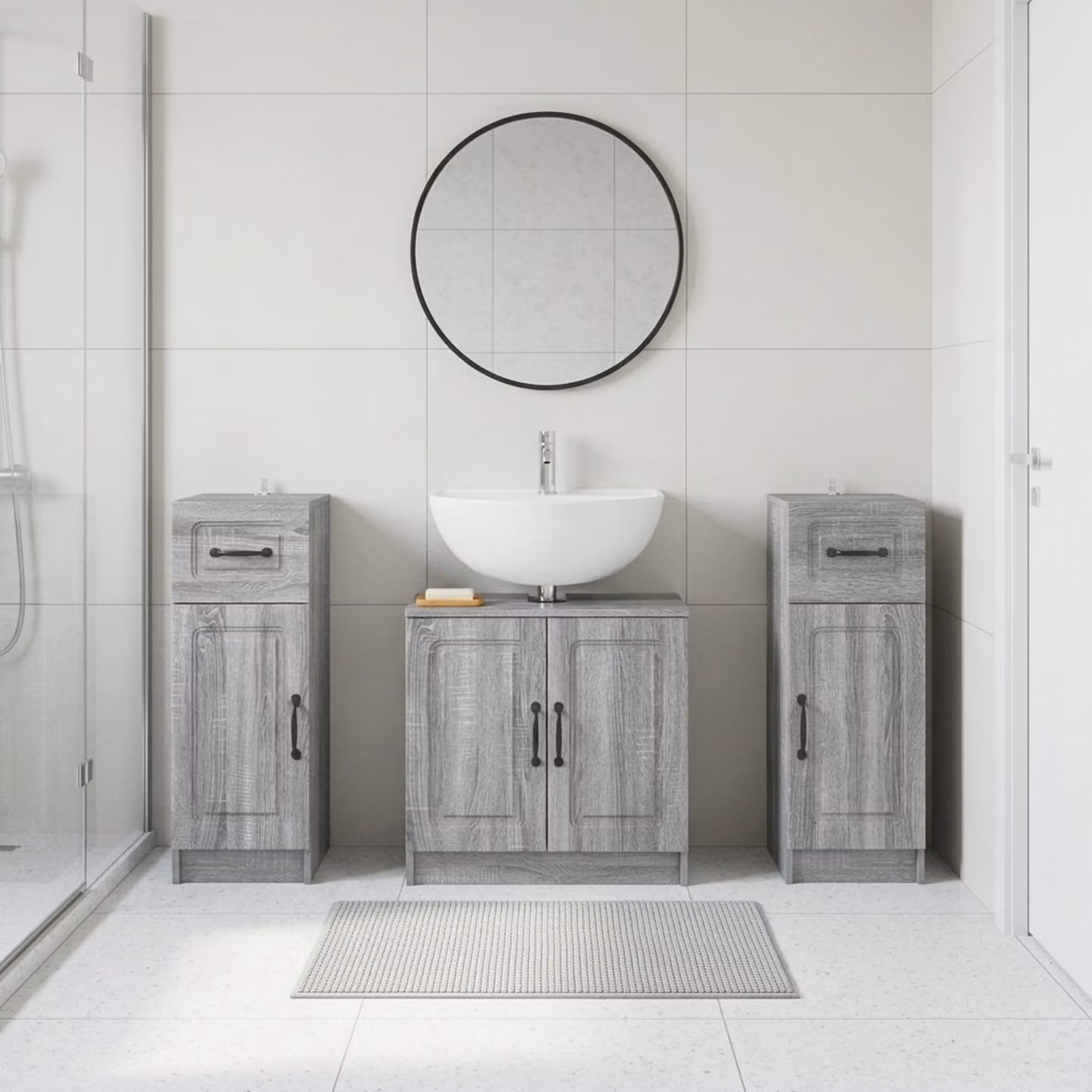Set di armadietti da bagno 3 pezzi vidaXL UTRECHT in legno grigio opaco