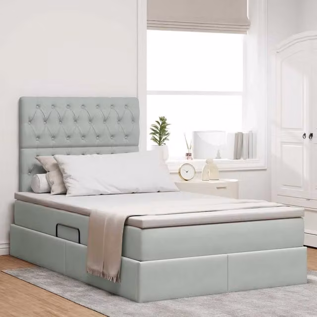 Letto con contenitore e illuminazione LED vidaXL in tessuto grigio con porta USB, L/P/H: 120 x 200 x 204 cm – 1