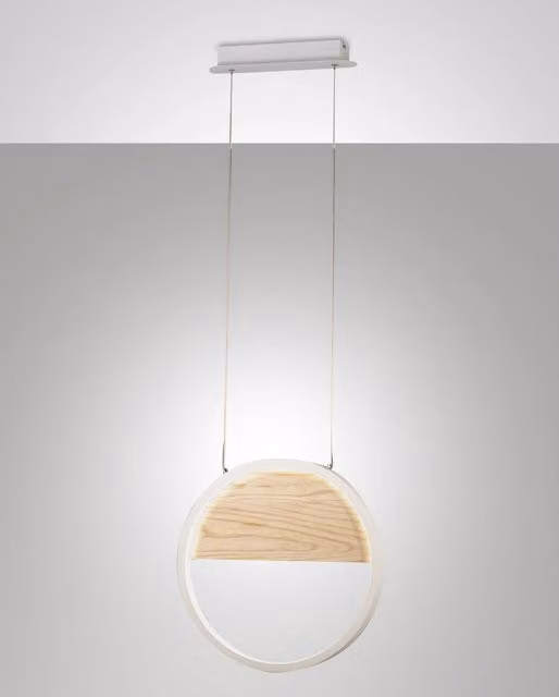 Pierre Sospensione a LED 29W Ø400mm Struttura in Metallo e Legno Bianco, Luce Calda 3000K, Dimmerabile a step, Design Moderno e Raffinato