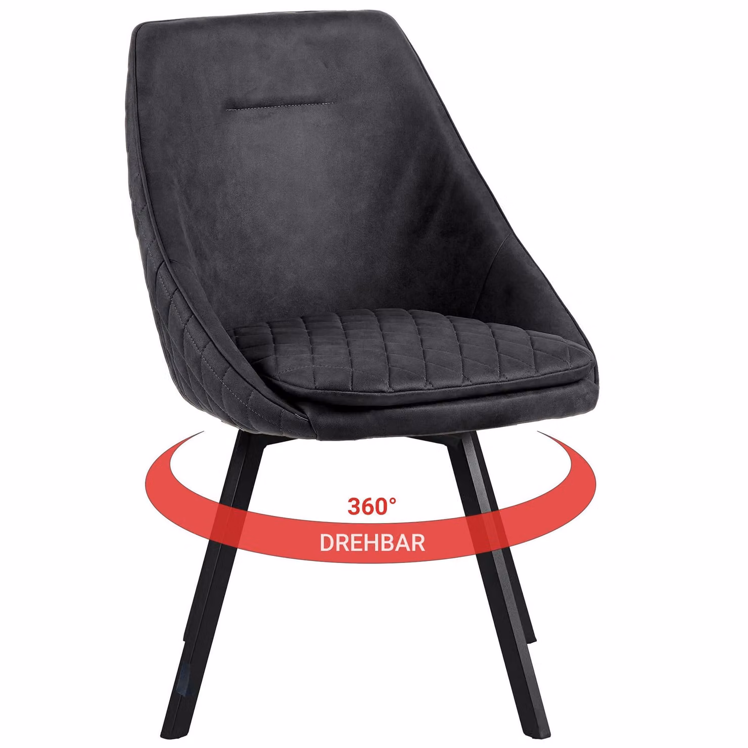 Sedia da pranzo Sedia girevole Sedia da sala da pranzo Sedie di design Rivestimento in Finto cuoio in look antico Sedia da cucina , Colore:Nero;Quantità:1 pz.