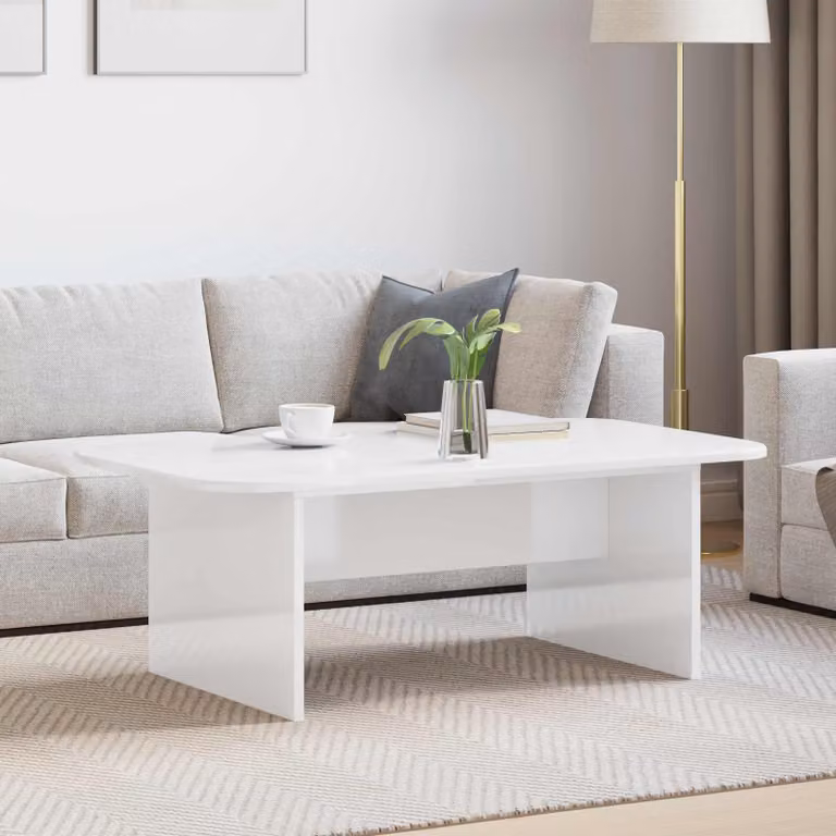 vidaXL Tavolino da salotto moderno in MDF bianco lucido L 93 cm x P 53 cm x H 33 cm