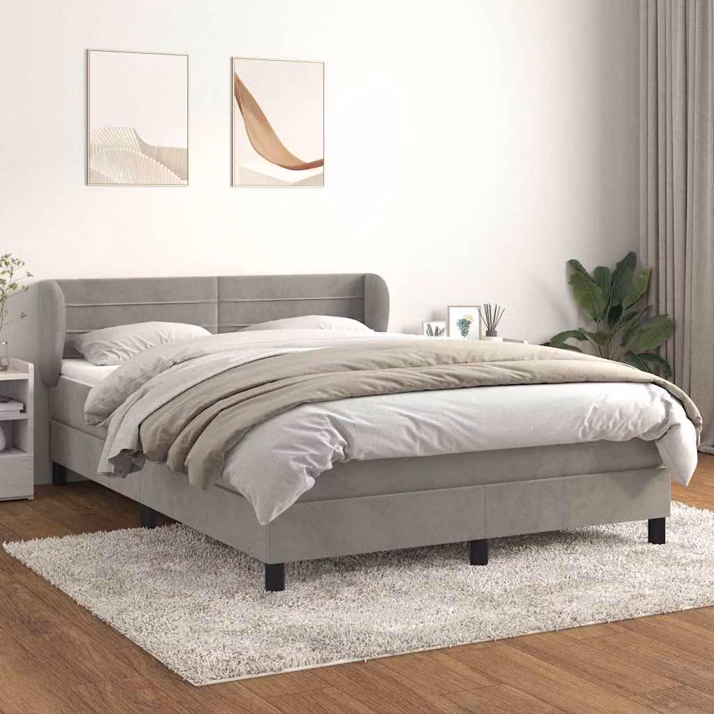 Giroletto a Molle con Materasso vidaXL in Velluto Grigio Chiaro L/P/H: 190 x 140 x 88 cm – 1