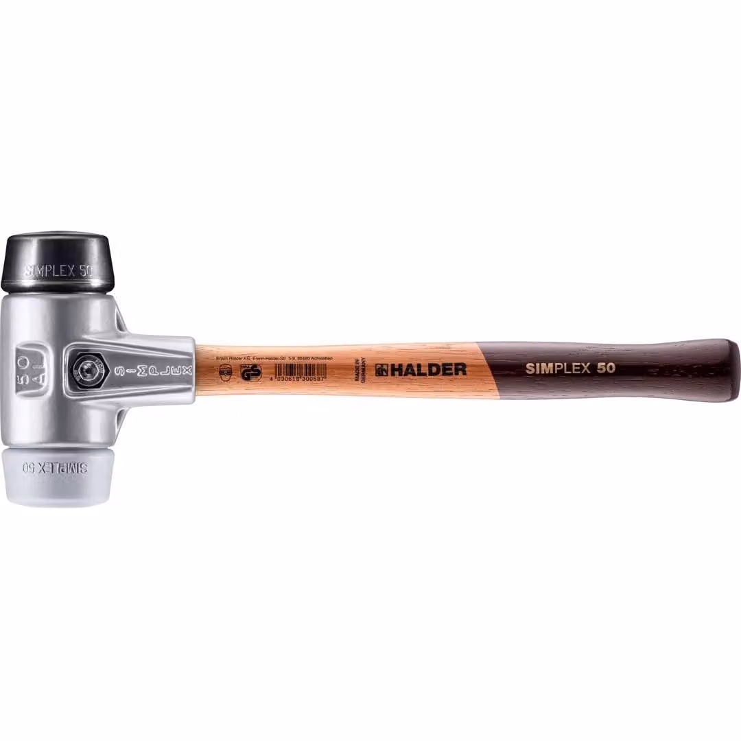 Mazza SIMPLEX soft-face con alloggiamento in alluminio e manico in legno, Ø 50, composizione in gomma / TPE-mid