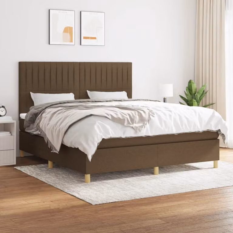 vidaXL Letto Ibrido con Giroletto a Molle e Materasso a Tasche Marrone e Bianco L/P/H: 180 x 200 x 128 cm