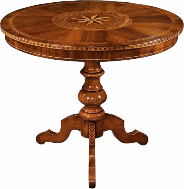 Tavolo rotondo in legno intarsiato Mobili 2G marrone Diametro: 90 cm, Altezza: 78 cm