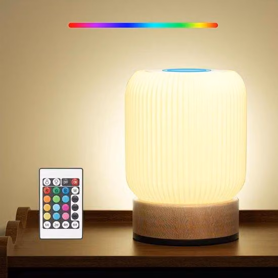 Lampada da comodino a LED con comando touch e telecomando – 13 colori RGB, regolazione dell'intensità luminosa a 6 livelli, ricaricabile e senza fili