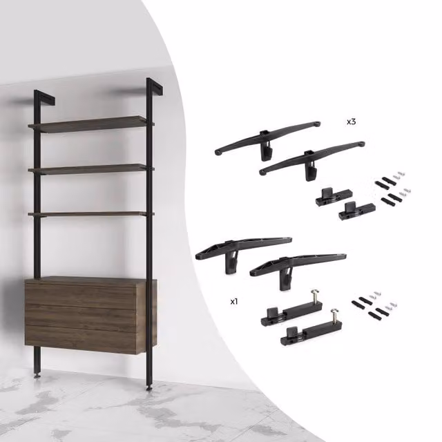 Kit di staffe per 4 ripiani in legno e 1 asta appendiabiti lunga 1 m Zero, Alluminio e Zama e Tecnoplastica, Verniciat..