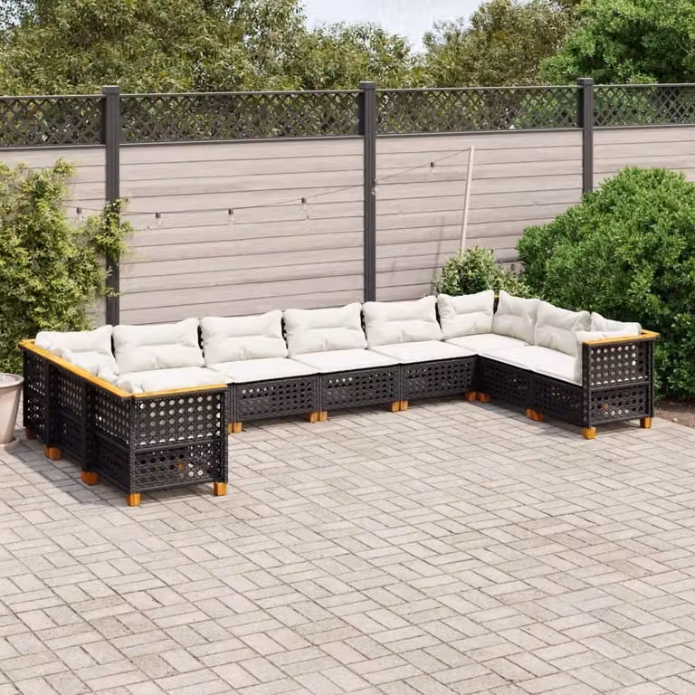 Maison Exclusive - Set da giardino 10 pezzi con cuscini in polyrattan nero