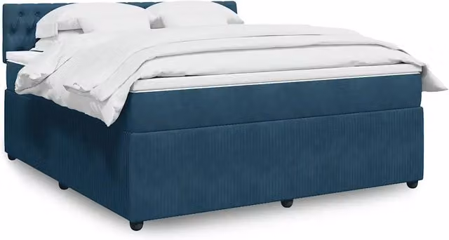 Letto con Giroletto a Molle e Materasso Ibrido VIDAXL in Velluto Blu e Bianco, L/P: 180 x 200 cm