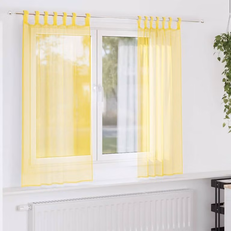 Set di 2 tende in voile semi-trasparenti vidaXL, colore giallo, L 140 cm x H 140 cm