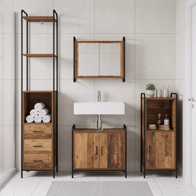 vidaXL Set di Armadi da Bagno 4 pz Legno antico 40 x 36 x 200,5 cm