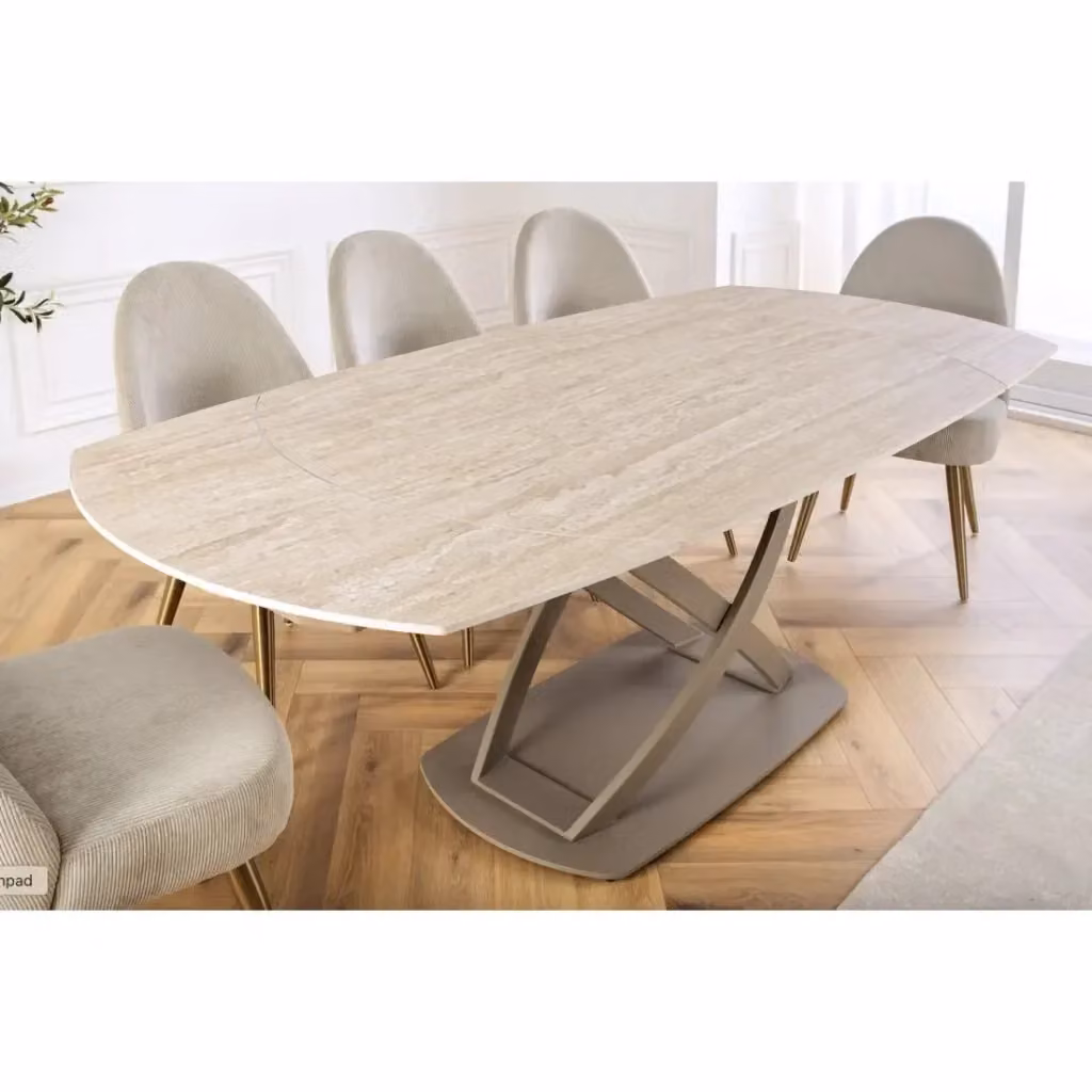 Tavolo ATONIA Meublorama ovale estensibile con piano in ceramica effetto marmo beige e gambe in metallo stile moderno – 2