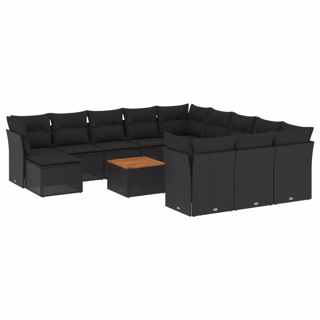Set di Divani da Giardino vidaXL in Polyrattan Nero con Cuscini e Tavolino da Esterno a Forma di U – 2