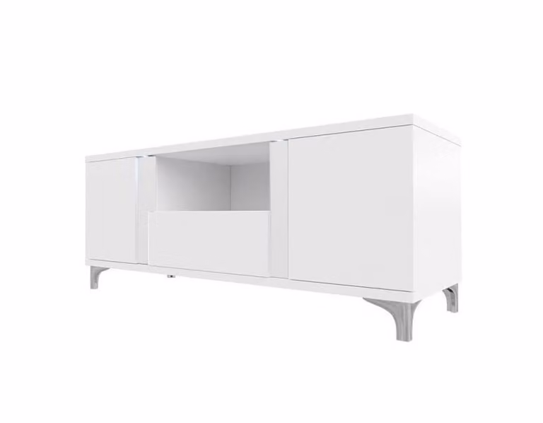 Tavolino per TV con illuminazione a LED BANTRY - bianco / bianco lucido