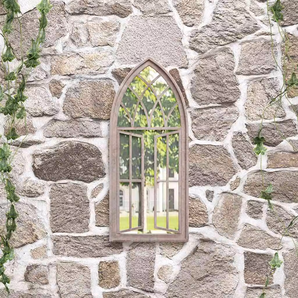 Specchio da giardino vidaXL in metallo beige con finitura antica, da appendere al muro, L: 70 cm, P: 30 cm