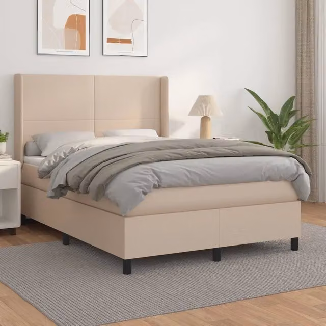 Letto Ibrido con Giroletto a Molle e Materasso vidaXL in Similpelle Beige e Bianco L/P/H: 140 x 200 x 128 cm