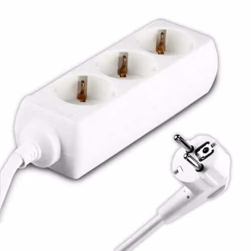 Multipresa con Cavo 1,5mt 3 Prese 10A 2P + Shuko e Spina Shuko Colore Bianco