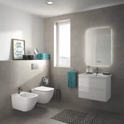 Sanitario sospeso Ideal Standard Tesi in ceramica bianca con tecnologia Rimless AquaBlade e copriwater originale L/P/H: 53,5 x 36,5 x 33,5 cm – 2