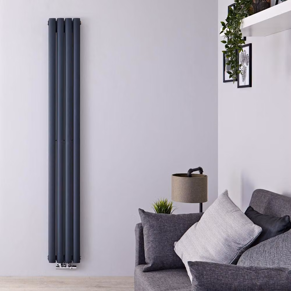 Radiatore Verticale Doppio Antracite di Design con Attacchi Centrali - 620W - 1780 x 236mm - Revive Caldae