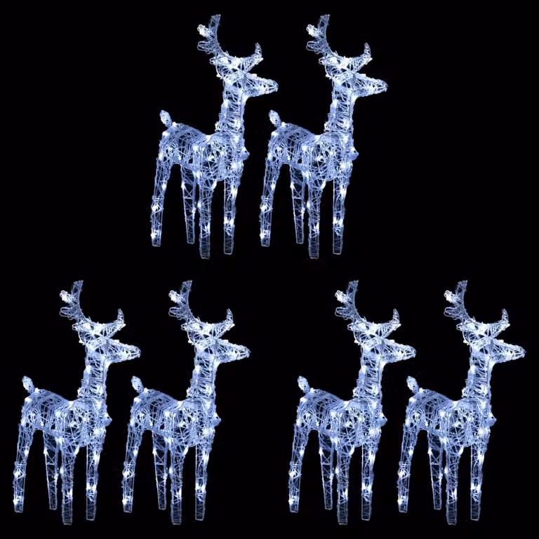 Set di 6 renne di Natale vidaXL in plastica bianca con 240 LED luce bianca fredda per giardino