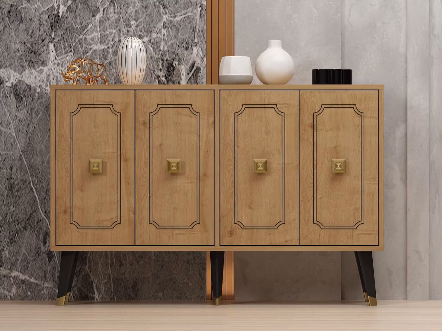 Skye Decor, Roland - Sapphire Oak, Gold, consolle, rovere zaffiro, 100 % PANNELLI DI PARTICELLE RIVESTITI IN MELAMMINA, 120 x 30 x 80 cm