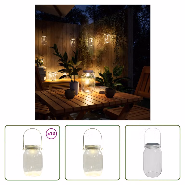 The Living Store Luci solari design mason jar 12 pz. Bianco caldo