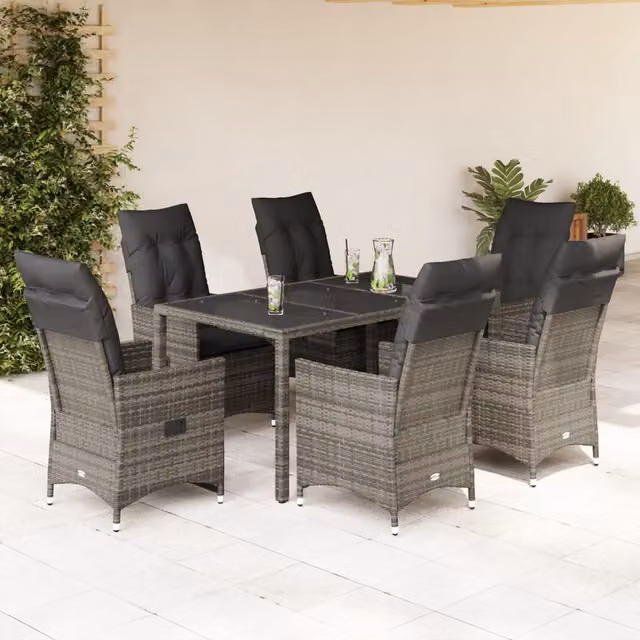 Set da Pranzo da Giardino 7 pz con Cuscini in Polyrattan Grigio 3276740