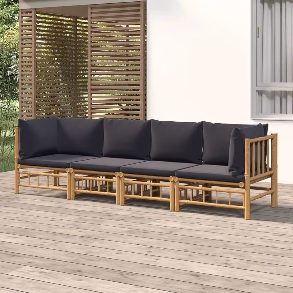 Maison Exclusive - Set da giardino da 4 pezzi con cuscini in bambù grigio scuro