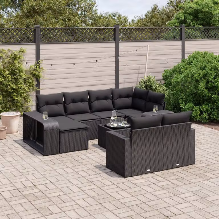 vidaXL Set Divani da Giardino 11 pz Moderno con Cuscini e Tavolino Nero