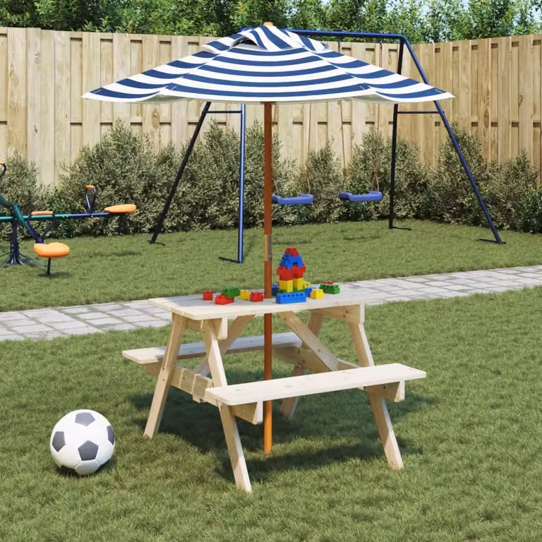 Maison Exclusive - Tavolo da picnic per 4 bambini con ombrellone, in legno massello di abete
