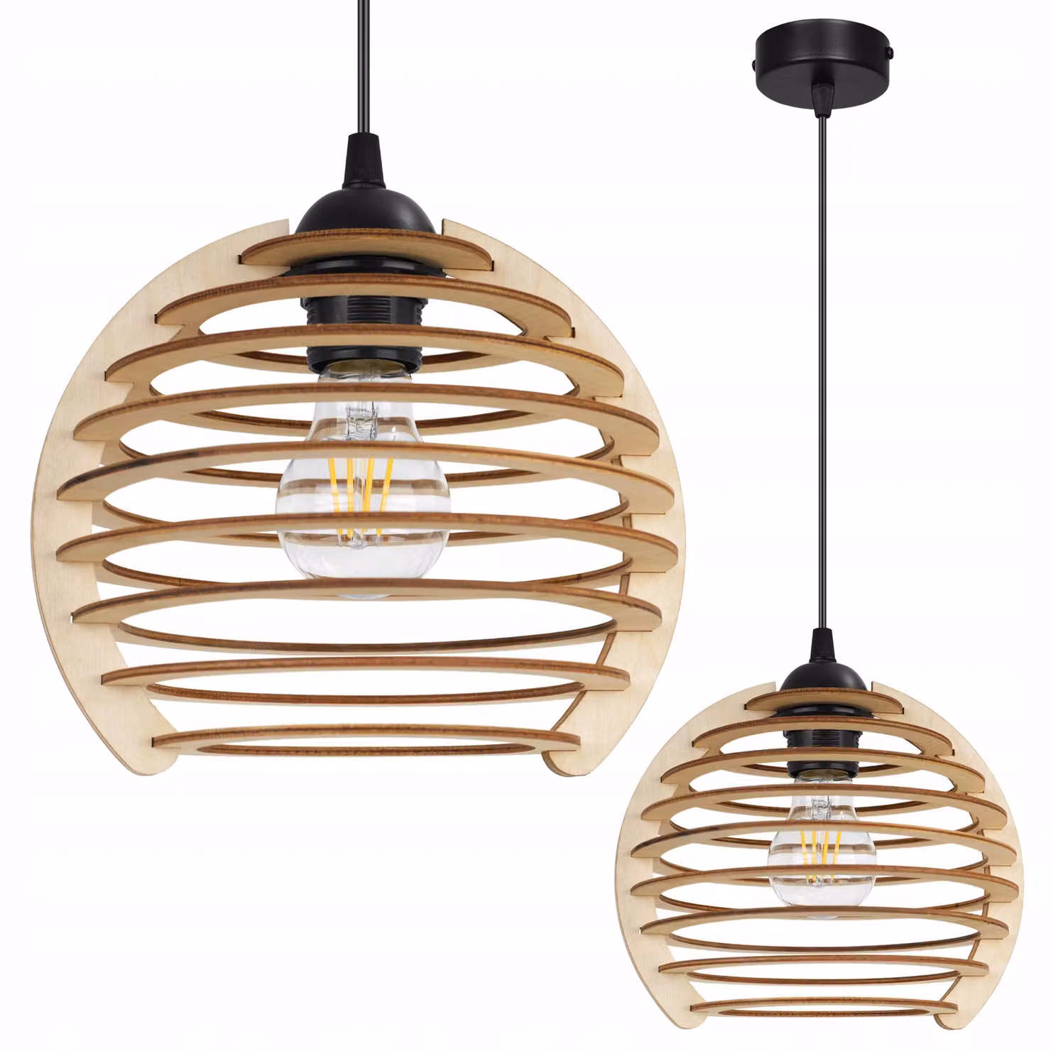 Lampada a sospensione, lampadario da soffitto, legno, paralume LED