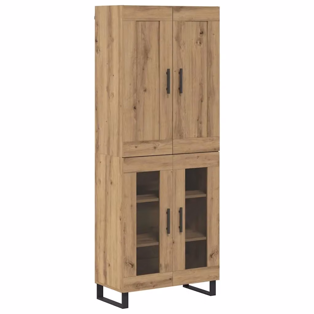 Set di 2 credenze moderne vidaXL in rovere marrone con vetro e metallo L/P/H: 69,5 x 34 x 180 cm – 2