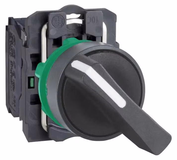 Selettore Schneider Electric, Harmony XB5, plastica, nero, 2 posizioni, manopola lunga, 22 mm, con scatto, 1S XB5AJ21