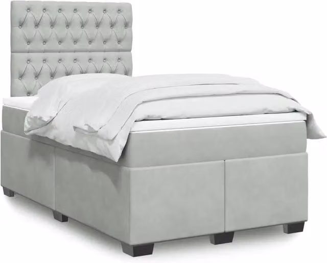 Letto con Giroletto a Molle e Materasso Ibrido vidaXL in Velluto Grigio e Bianco L/P/H: 120 x 190 x 150,5 cm