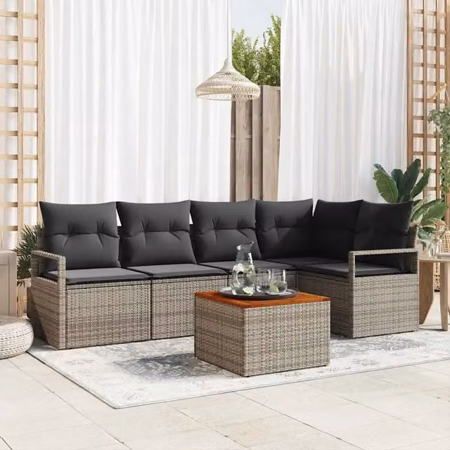 Set Divano da Giardino 6 pz Grigio polyrattan 3356375