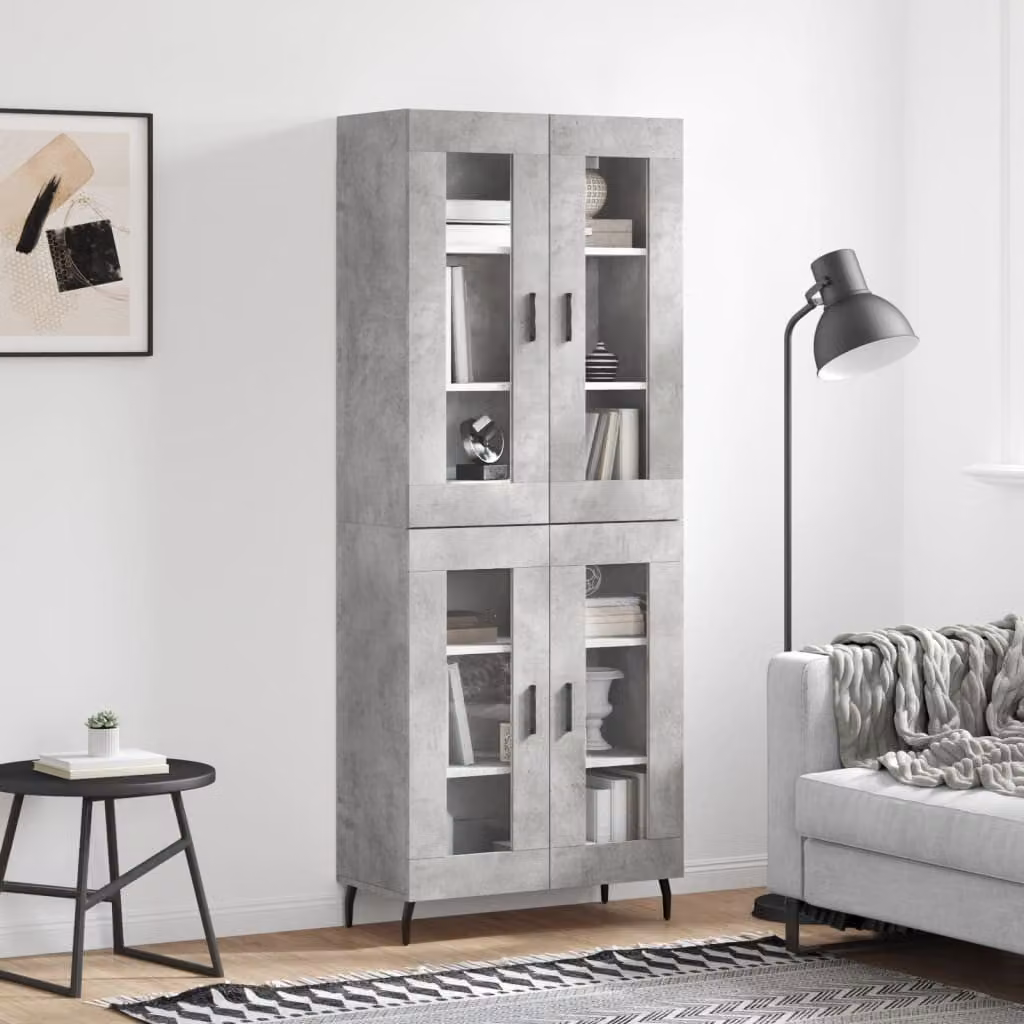 vidaXL Credenza Minimalista Grigia con Ante in Vetro e Ripiani Interni, L/P/H: 69,5 x 34,0 x 180,0 cm