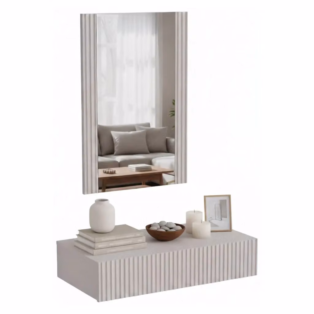 Mobile da ingresso DMORA Premolo con specchio, beige, L: 80 cm, P: 42 cm, H: 97 cm – 2