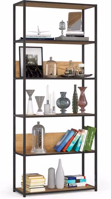 Scaffale in stile industriale Akord con ripiani in legno quercia e struttura nera L: 80 cm, P: 32 cm, H: 192 cm – 1